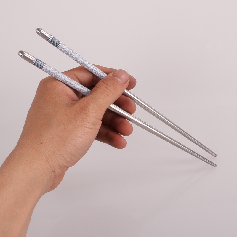 BalleenShiny Stainless Steel Blue and White Chinese Porcelain Printing Chopsticks Sushi Hashi Chop Sticks Kitchen Tableware