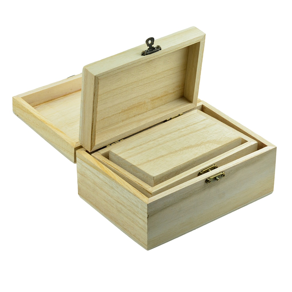 3pcs Wood Box Unfinished Wooden Jewelry Storage Case DIY Craft Gadgets Wooden Organizer Boxes