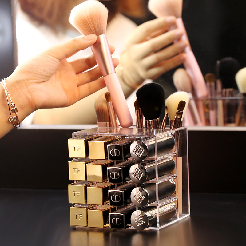 18 gitter makeup organizer læbestift opbevaring boks makeup børste holder gennemsigtig plast boks akryl læbestift lodret display