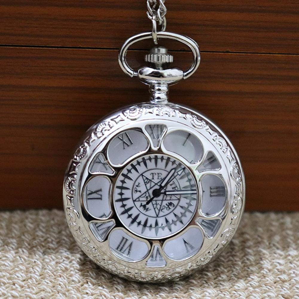 Unisex Hollow Flower Ronde Dial Arabische Romeinse Cijfers Ketting Quartz Zakhorloge