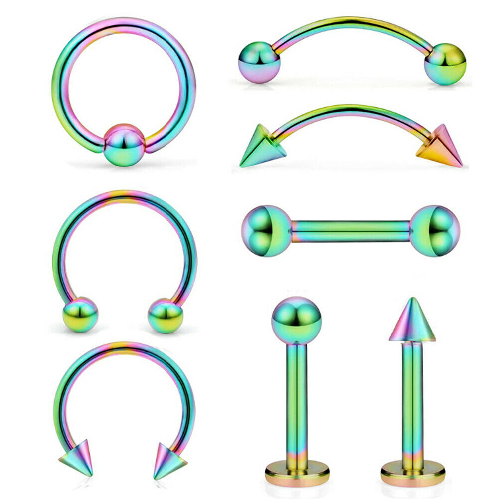 8Pcs/set Surgical Steel Eyebrow Lip Nose Hoop Nostril Ear Tongue Piercing Set Piercings Ring Body Jewelry For Women Men Ear Stud: black / Gold-color