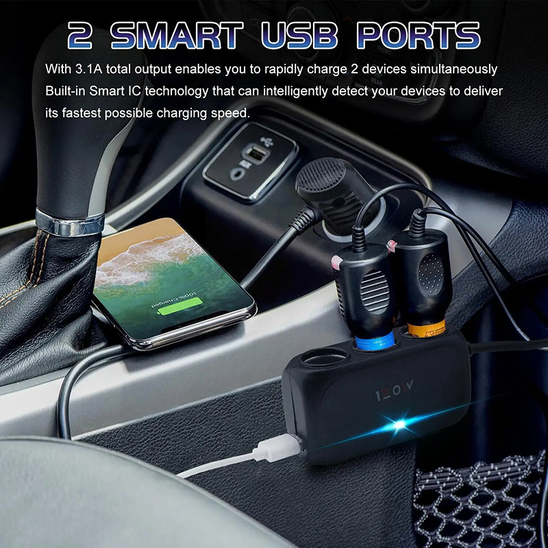 Encendedor de cigarrillos Universal de 120W, 12V, 24V, 3 vías, enchufe múltiple, cargador USB, adaptador Interior doble negro, divisor ABS, accesorio para coche