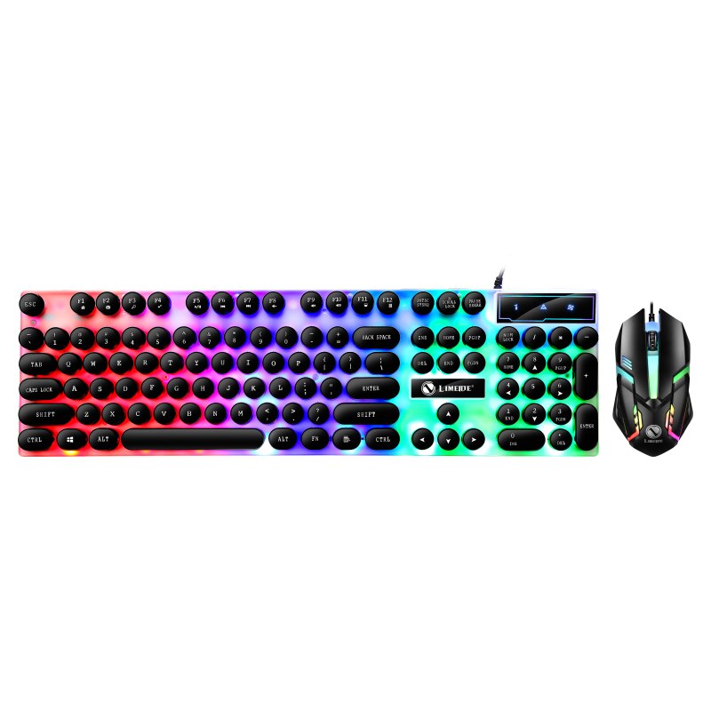 2.4G PC LED Gaming Keyboard And Mouse Set Wired Keyboard Gamer Keyboard Illuminated Gaming Keyboard Set For Laptop: Black
