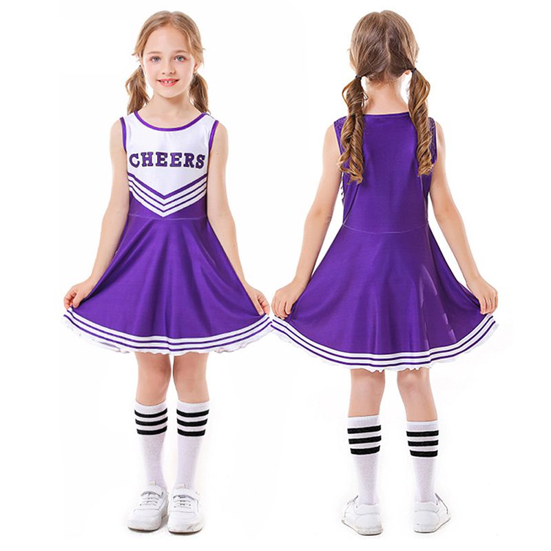 Children Cheerleader Costume School Girl Outfits Fancy Dress Cheer Leader Uniform Team Sports Uniforms Belly Button Tight Skirt