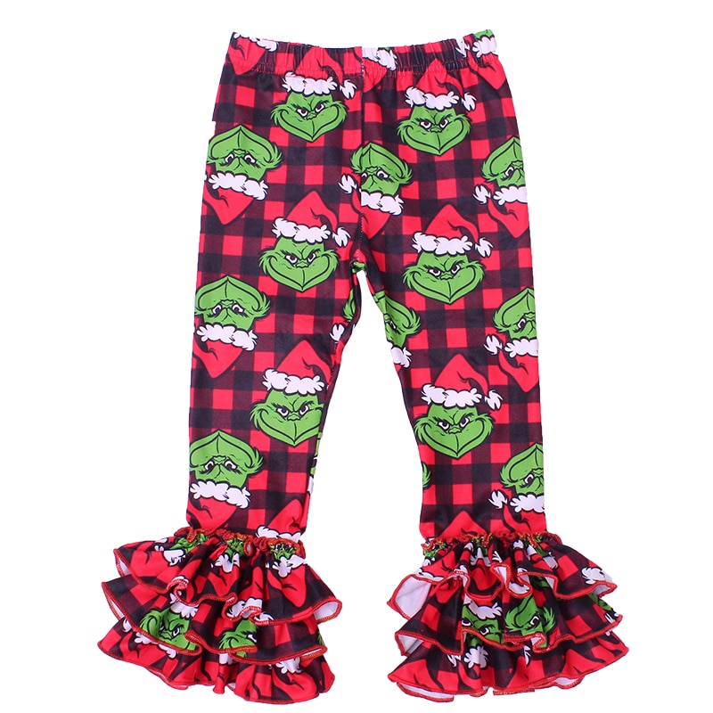 Barn flickor jul leggings bebis flicka grinch ruffle byxor vinter leggings för flickor jul kostym glasyr leggings: 1 / 5