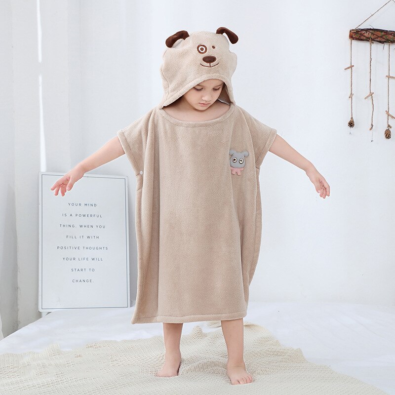 Toalla de baño con capucha de terciopelo Coral para el cuidado del bebé, mantas de animales para niños pequeños, Poncho, toallas, cosas, bonita Toalla de baño con capucha, paño de baño: Grey puppy