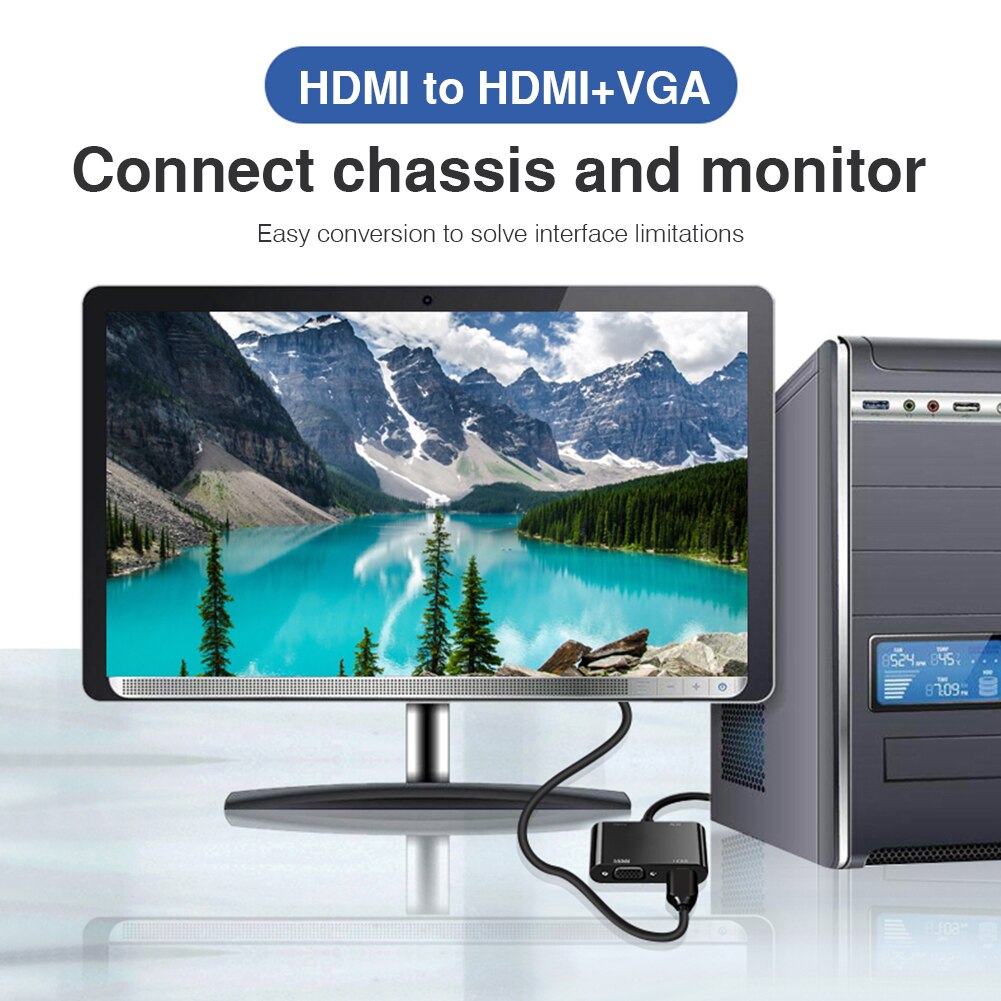 Hdmi Naar Vga + Hdmi Adapter 1080P Dual-Monitor Audio/Video Converter Vga Splitter Voor Pc Notebook projector Hdmi Splitter 1 In 2
