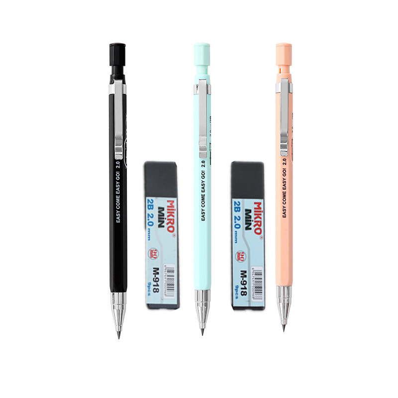 3 st/lot automatisk penna 2.0mm 2b söta mekaniska plastpennor ritning för barn skolkontorsmaterial skicka 2 blyertspennor: 3 pennor  -2 refill
