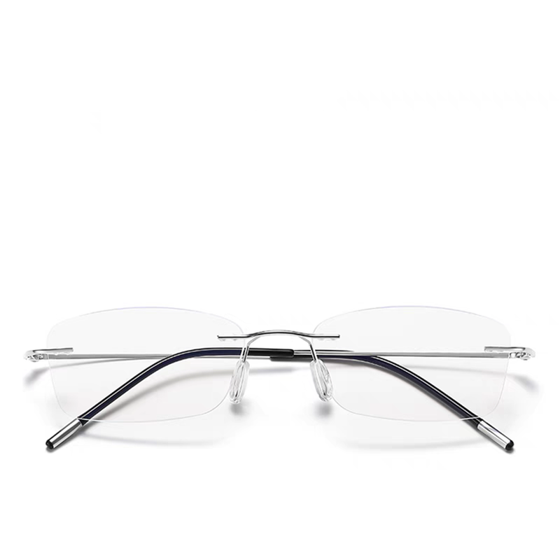 Randloze Leesbril - Retro Rechthoek Stijl - Anti Blauw Licht - Intelligente Zoom - Voor Heren & Dames: Zilver / +200