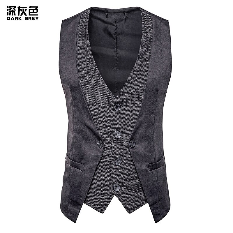 Vintage couches hommes costume gilet simple boutonnage à chevrons robe gilet hommes scène Club fête bal Chaleco Hombre: dark gray / S
