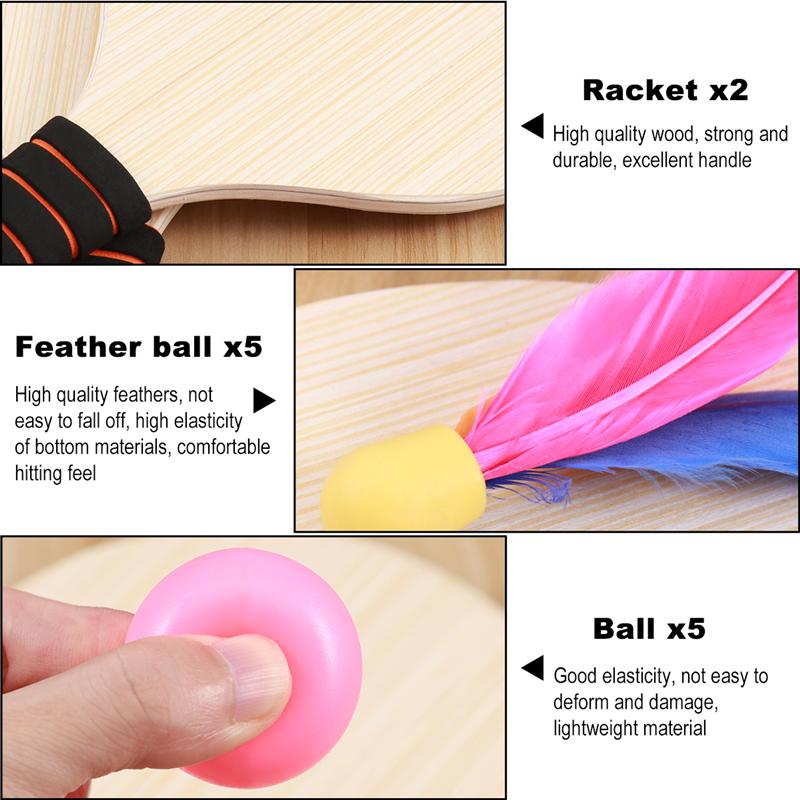 Jogo de bola de remo, tênis de praia, ping pong, badminton, raquete para áreas internas e externas (alça aleatória)
