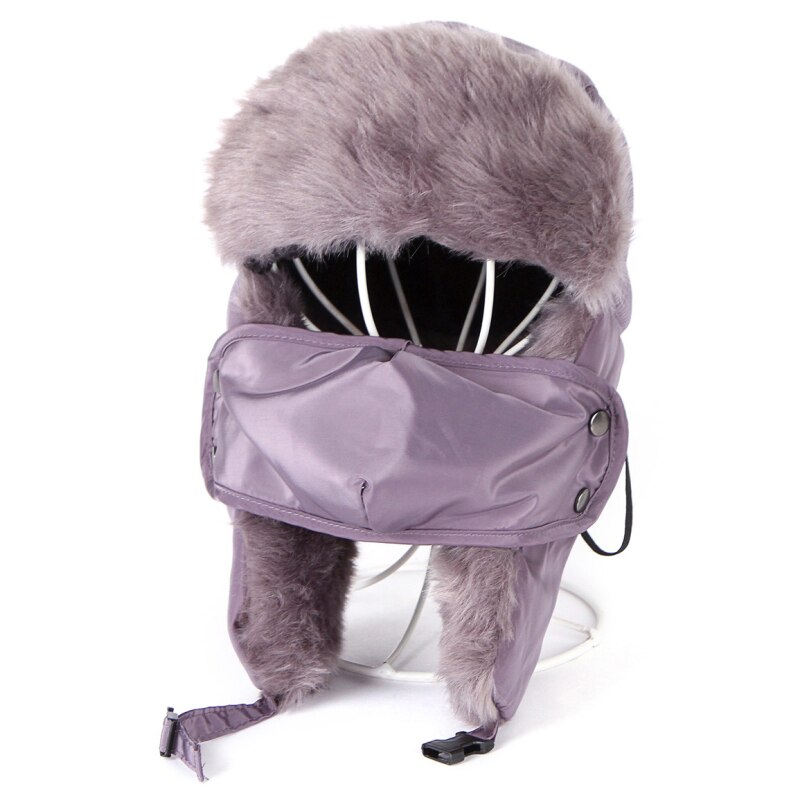 Vinter bombehatter ushanka russisk pelshatt varm fortykket øreklaffer hette til menn og kvinner maske balaclava: Grå