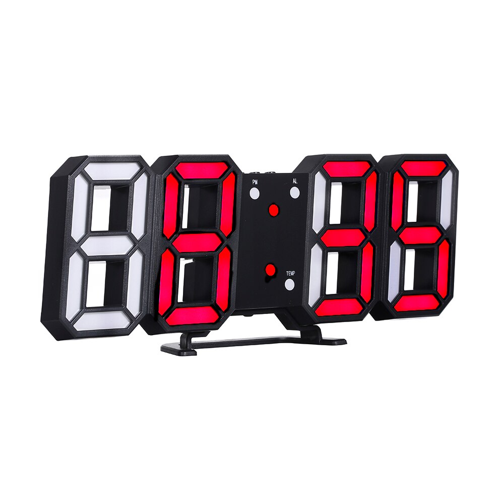 3D LED Digital Clock Glowing Night Mode Brightness Adjustable Electronic Table Clock 24/12 Hour Display Alarm Clock Wall Hanging: black fr red light
