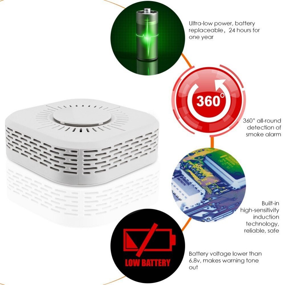 Wireless 433MHz Smoke Detector Independent Fire Alarm Sensor For Smart Home Indoor Security 360 Degree Fire Smoke Alarm Detector