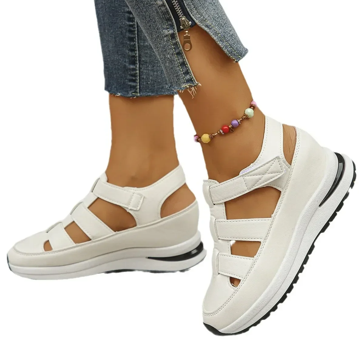 Sandalias de mujer, botas suaves, tacones bajos, zapatos de verano para mujer, Sandalias de tacón de colores combinados, zapatos de verano para mujer, calzado de tacón para mujer