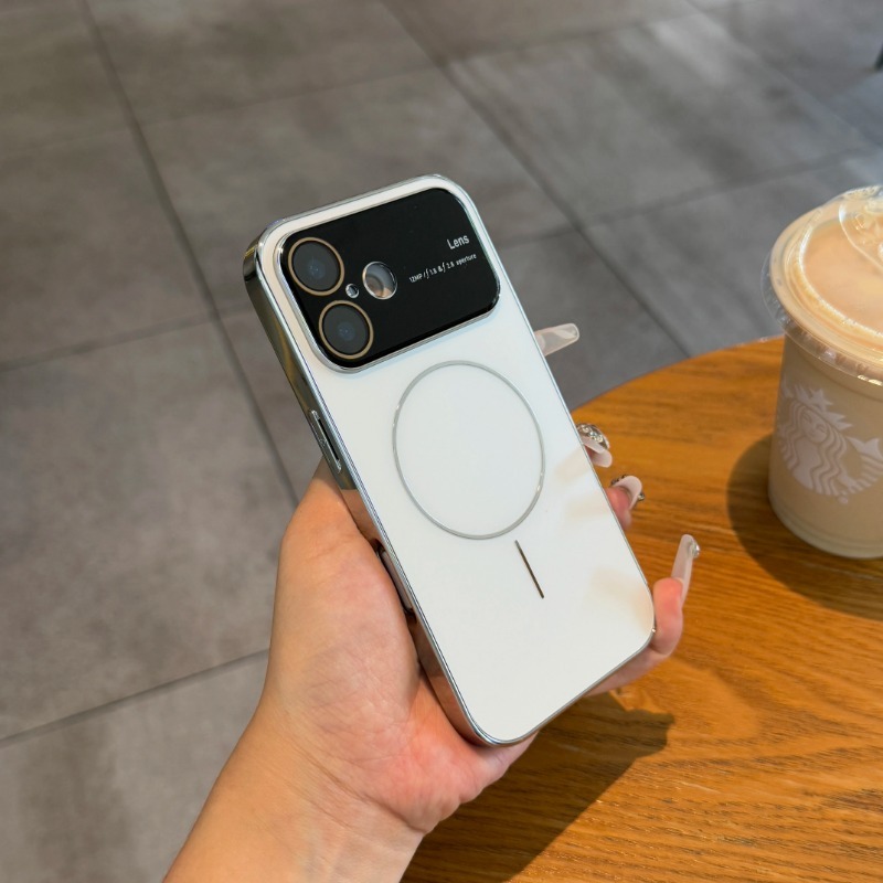 Husă magnetică de lux hoce, placată cu ag mat, pentru magsafe, pentru iphone 16 15 14 13 pro max, cu lentilă din sticlă și protecție pentru cameră, husă rigidă: Pânză / Bej