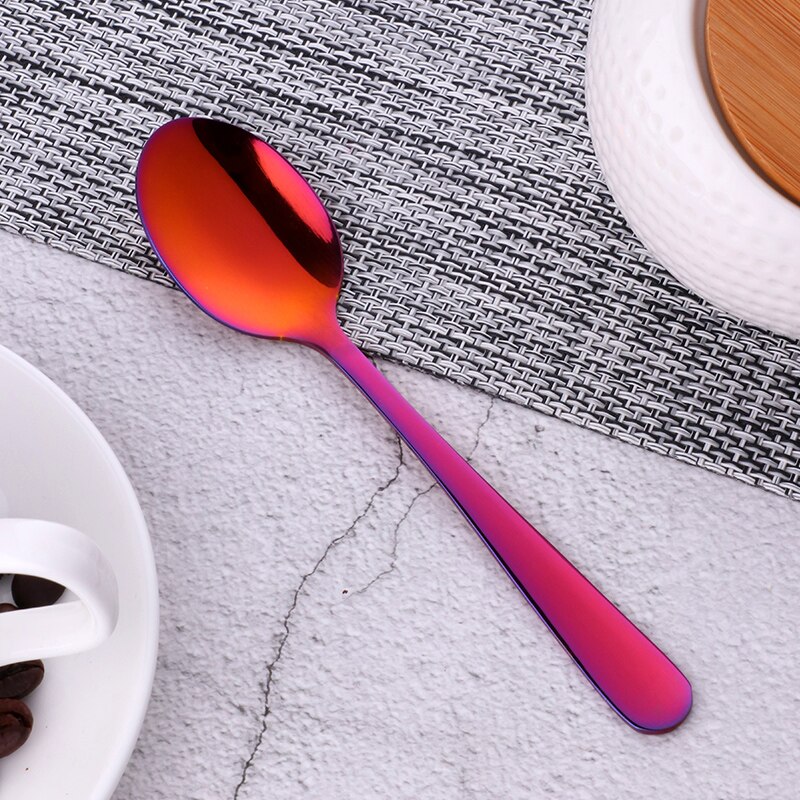 Cuillère à thé en acier inoxydable Rose or | Ustensiles de table, cuillère en or de cuillère à café Vintage, outil de cuisine de fête 10 pièces: rainbow red / 10pcs