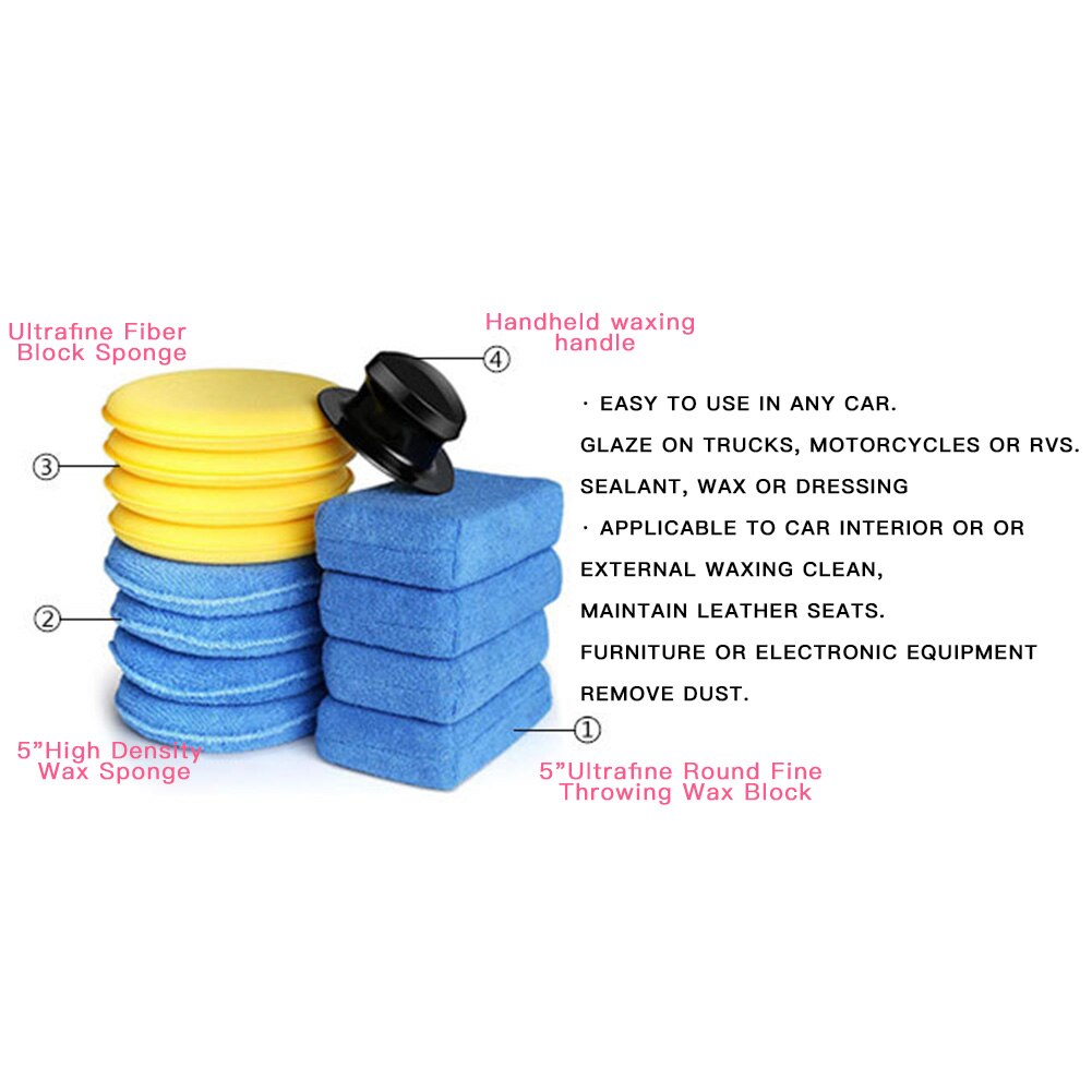 13Pcs Soft Microfiber Car Polishing Waxing Sponge Detailing Care with Handle Applicator Waxing Pad Auto Care Supplies