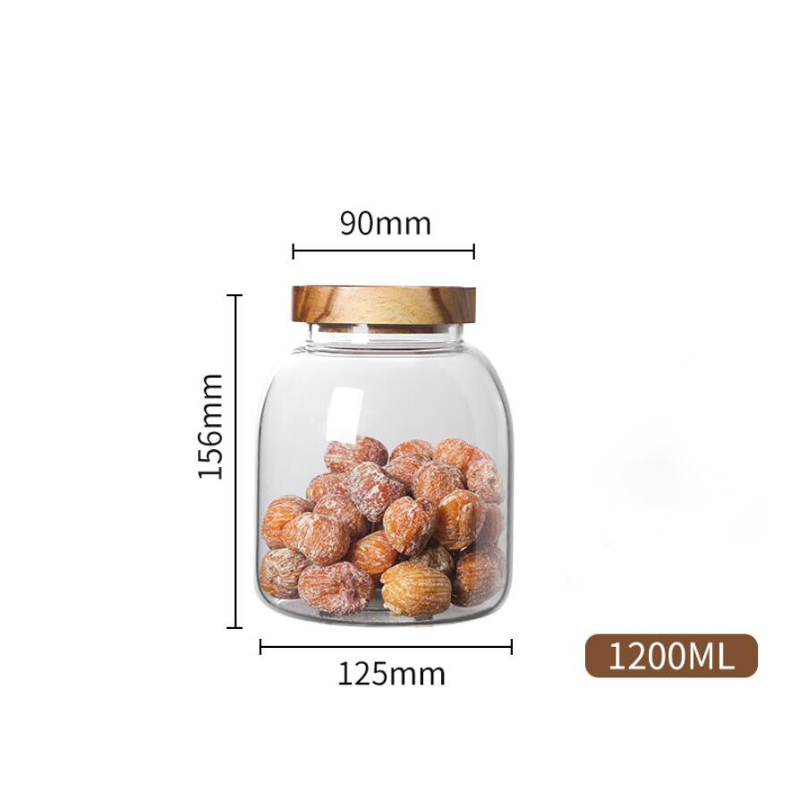 Matglass med trelokk oppbevaring kjøkken matte krydder krydder blomst te frokostblanding lufttette glasskrukker forseglet beholder: 1200ml