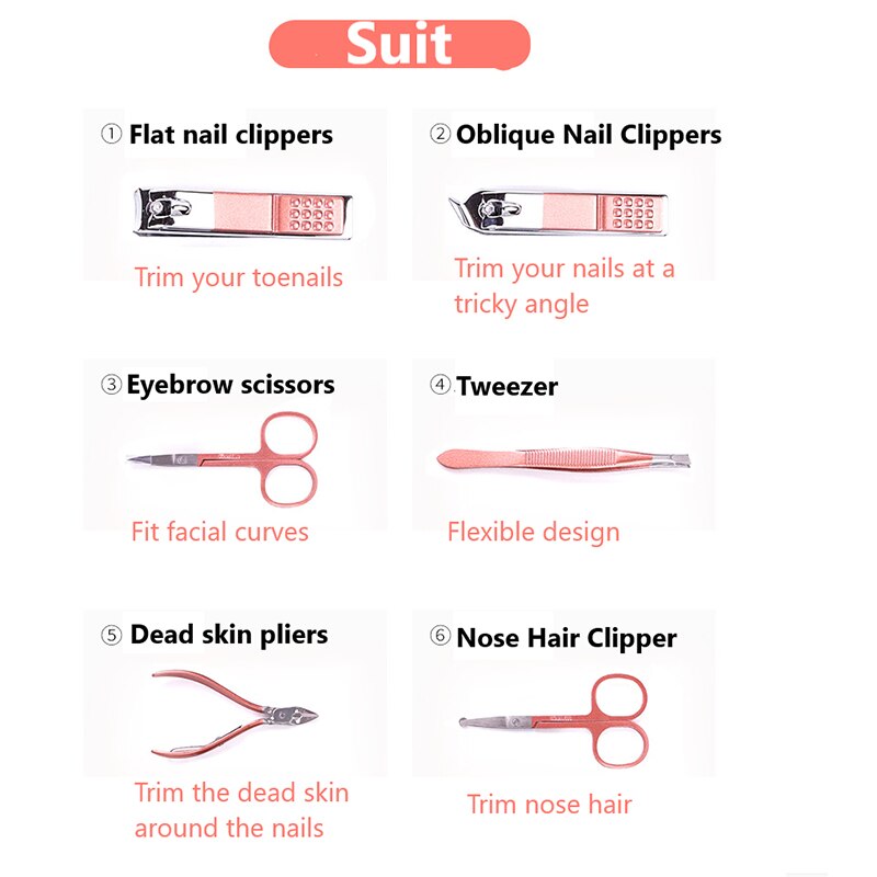 7 PCS Nail Clippers Kit Stainless Steel Compact Portable Complete Multi-purpose Nail Cutter Scissor Manicure Pedicure Tool