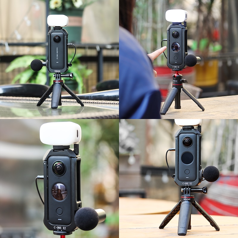 Ulanzi instal 360 one  x2 metallkäfiggehäuse schutzrahmen mit ausziehbarem blitzschuh für led-licht, mikrofon, vlog-gehäuse