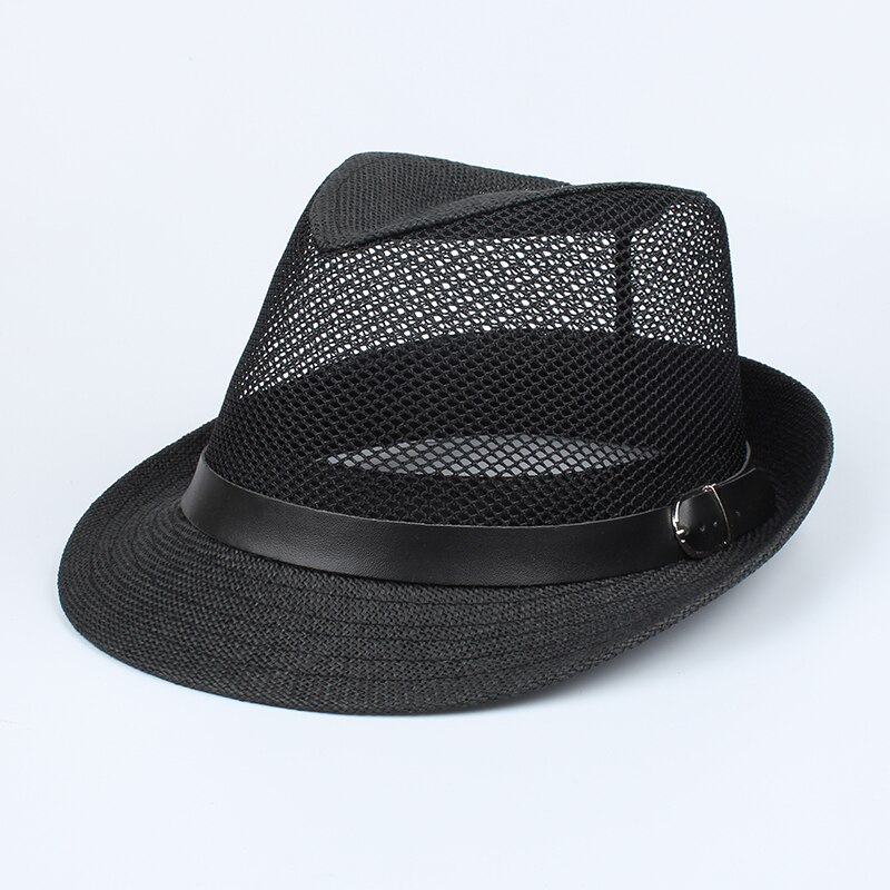 Han stråhatte sommer cool mesh panama hat stort hoved mand plus størrelse fedora hat 58cm 60cm: Sort / 60cm