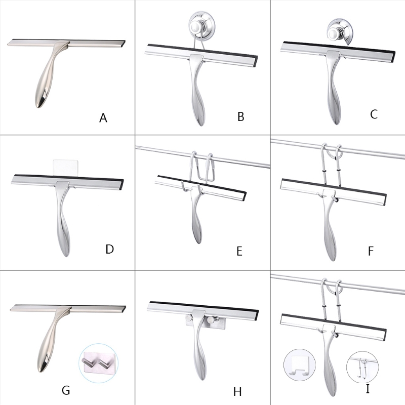 Rvs Window Squeegee Cleaner Chrome Window &amp; Douche Scherm Ruitenwisser Met Zuignap Haak Voor Schoonmaken Venster