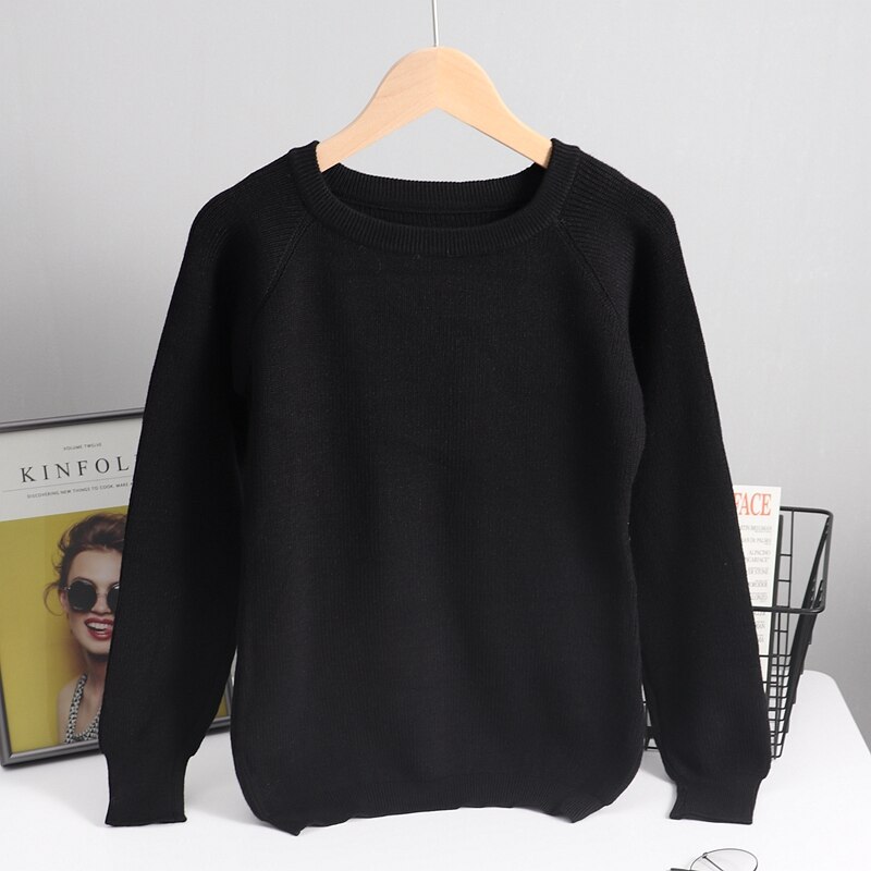 Gigogou perus syksy-talvi naisten neule paksu neulottu lämmin villapaita o-kaulus naisten neulepaita yläosa: Musta  s213