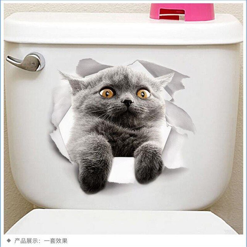 1Pcs 3D Leuke Katten Decoratieve Stickers Op De Muur Pvc Dier Decor Toiletbril Badkamer Koelkast Deur