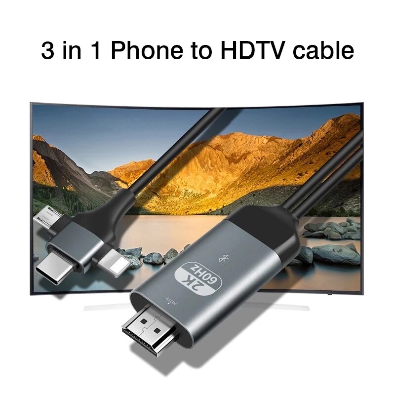 2K @ 60Hz 3 in 1 Mikro USB Typ C Blitz Zu HDMI-kompatibel Adapter Kabel für IPhone Android Telefon Bildschirm Auf TV Monitor