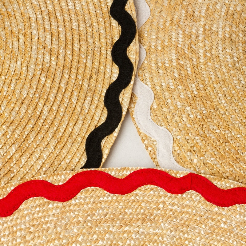 hats women Wave patch cloth brim flat top big straw hat outdoor sunshade beach straw hat