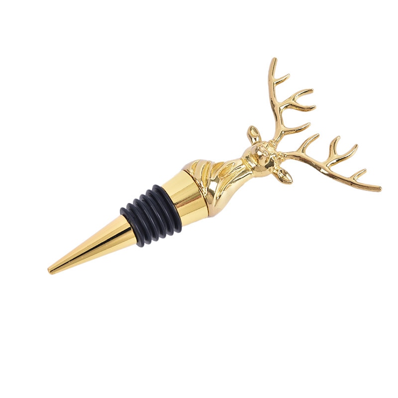 1Pcs Rvs Herten Stag Hoofd Wijn Schenker Unieke Wijnfles Stoppers Wijn Beluchters Bar Gereedschap Met Doos: gold color