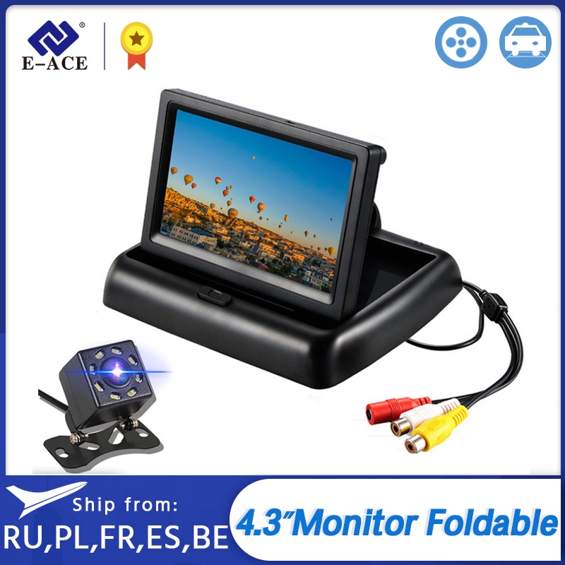 E-ACE Auto Monitor 4.3 Inch Tft Lcd Opvouwbaar Display Camera Reverse Camera Parking System Voor Auto Achteruitkijkspiegel Monitoren Ntsc Pal