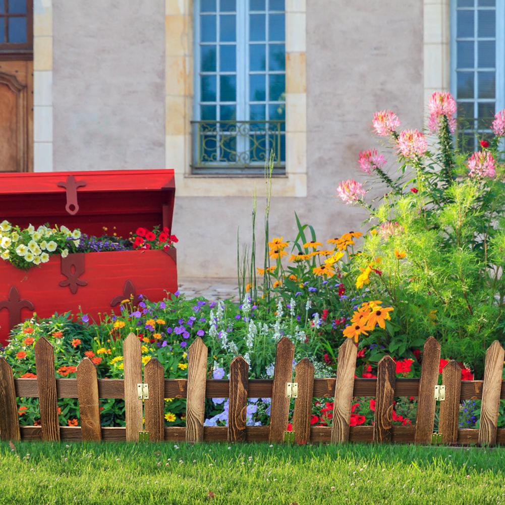 Picket/Round Fence Anti-corrosive Carbonized Wooden Garden Picket Fence Pile Garden Vegetable Fence Garden Decor Christmas Decor