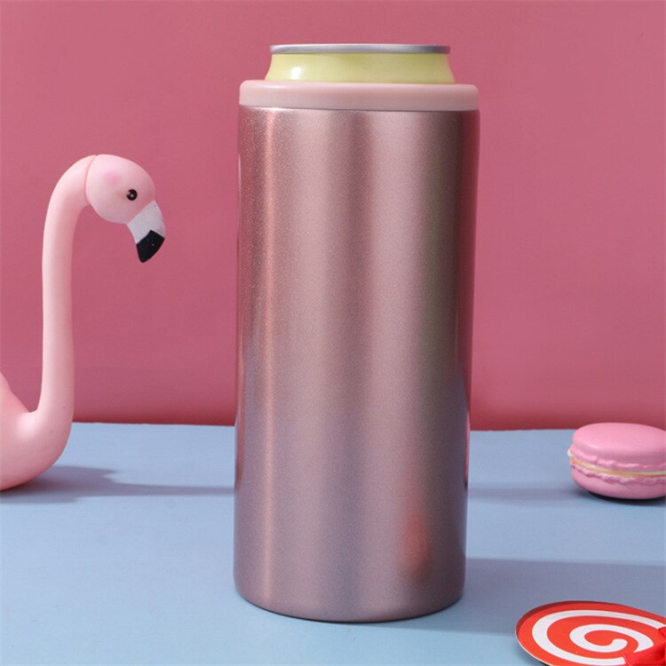 12oz Vacuum Beer Thermos Double Wall Outdoor Cold-Keeping Juice Cola Cans Bottle 304 Stainless Steel Beer Cooler Cups: Rose Gold
