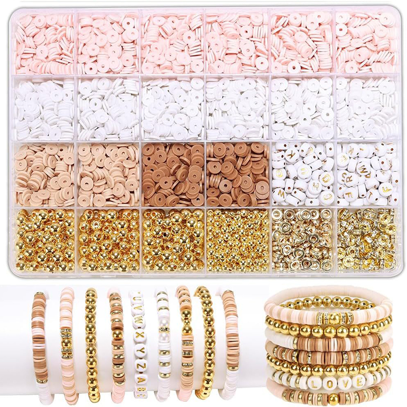 Kit de fabrication de bracelets en perles d'argile, Style bricolage, Kit de perles d'amitié avec lettres dorées pour la fabrication de bijoux, d'anniversaire pour femmes et adolescentes: Couleur jaune clair