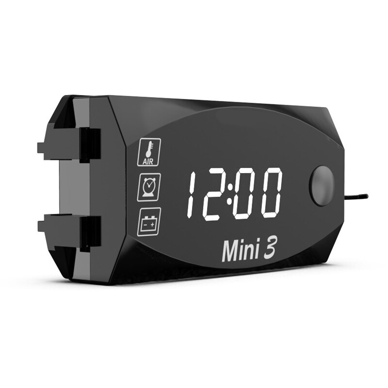 Ip67 waterdichte led-horloges met digitale display, drie-in-één universele elektronische motorfietsklok, thermometer en voltmeter: Wit