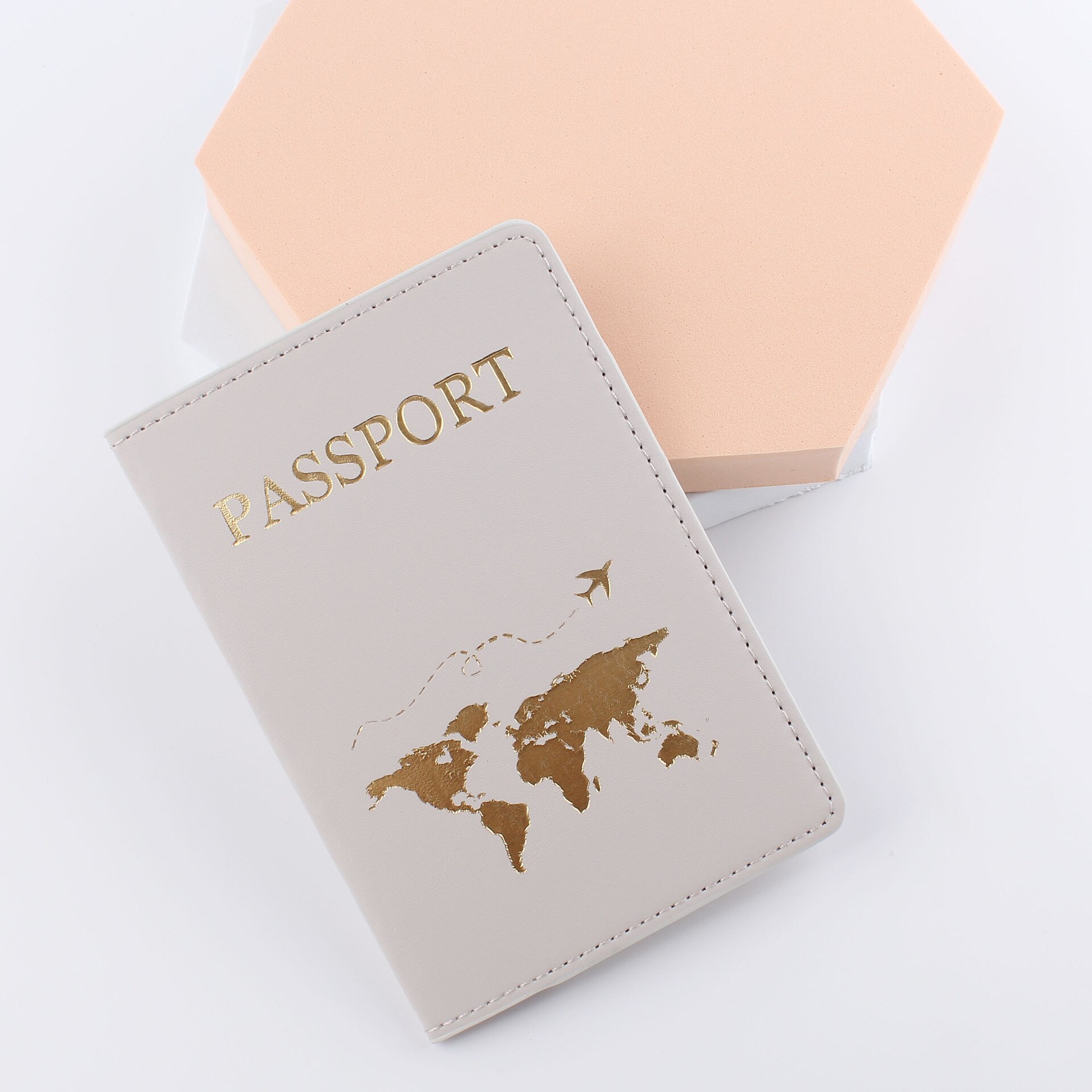 Eenvoudige Mode Paspoort Cover World Map Dunne Slanke Reizen Paspoorthouder Portemonnee Pu Lederen Card Case Cover Unisex: Light Grey