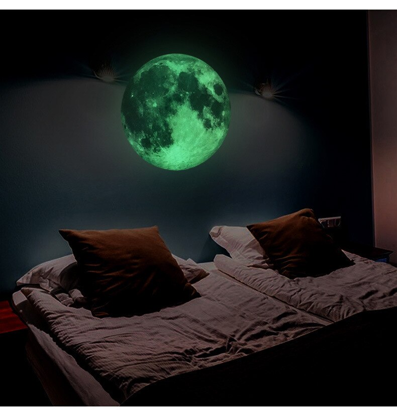 Luna luminosa de varios tamaños para habitación de niños, decoración de fondo de sala de estar para dormitorio de jardín de infantes, adhesivos removibles para pared