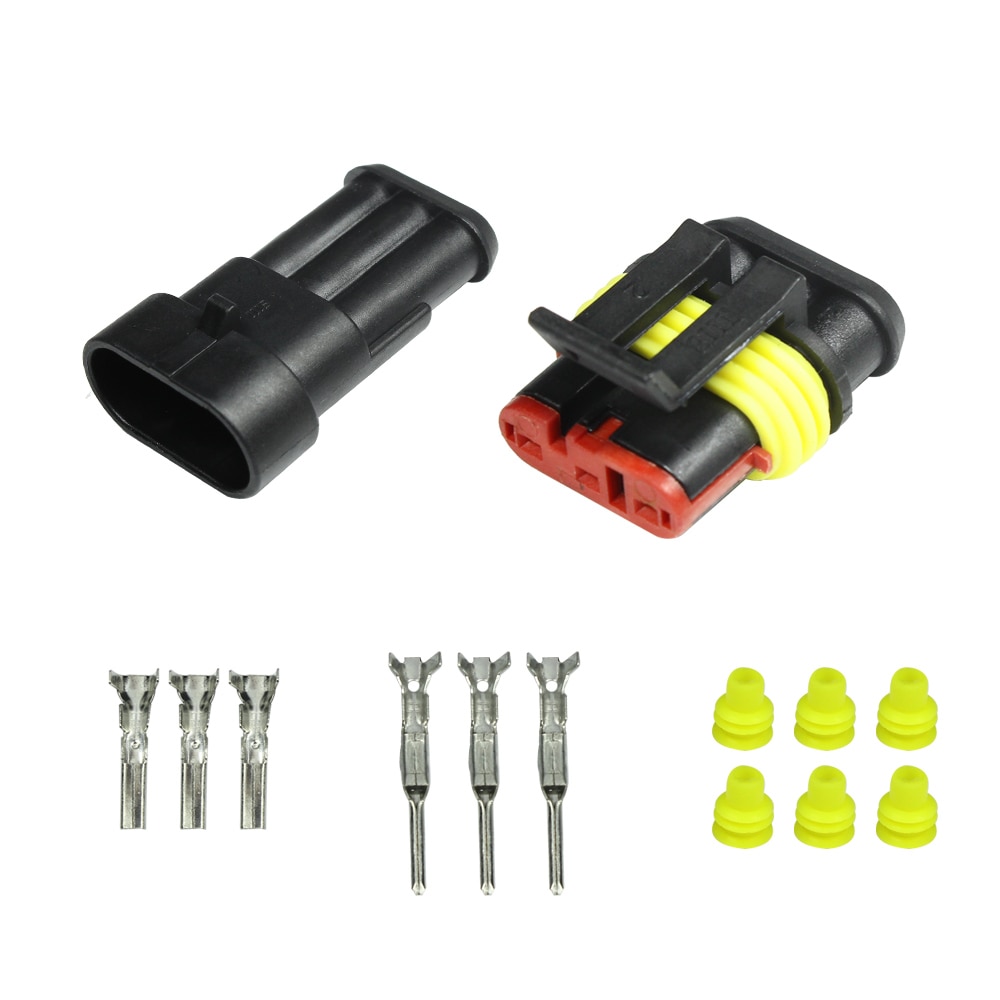 YUNPICAR 5Kit 3 Pin 3 Pin Way Car Waterproof Electrical Connector Plug Male Female Wire Cable Connector Plug with Wire AWG Marin
