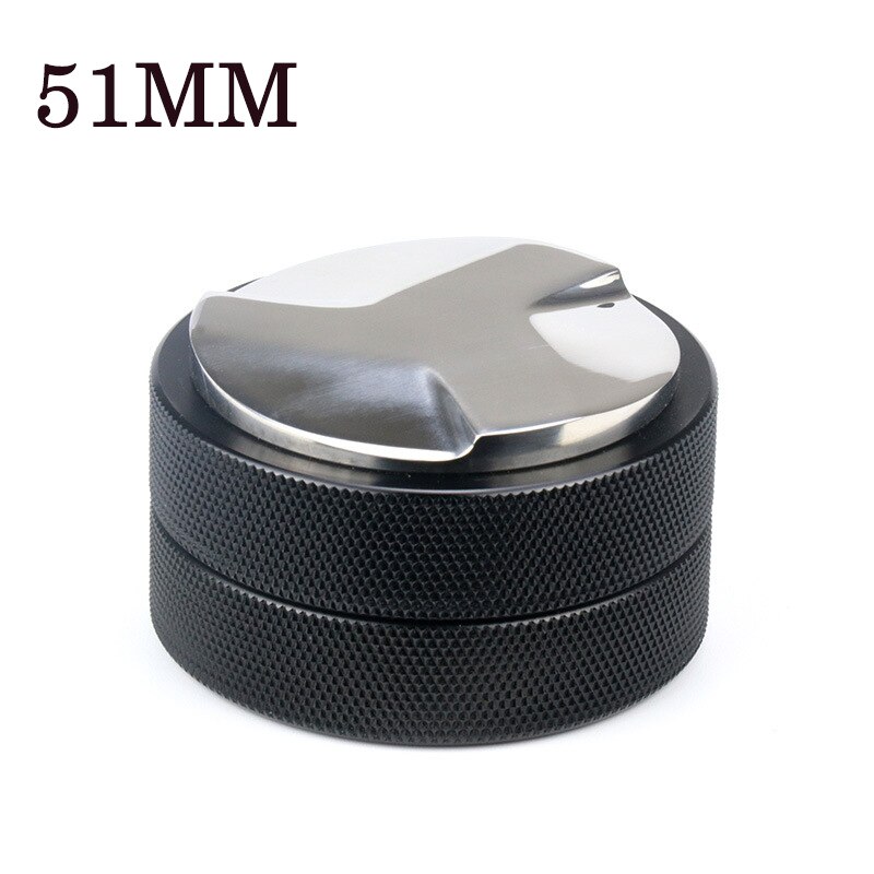 51/53mm Adjustable 304 Stainless Steel Coffee Espresso Tamper Macaron Convex Four Angled Slopes Base Trefoil Distribution Tool: Black(51mm)-A