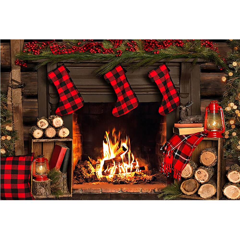 Inverno lareira de madeira fotografia pano de fundo meia vermelha natal aniversário retrato fundo bolo de natal quebra photo studio adereços
