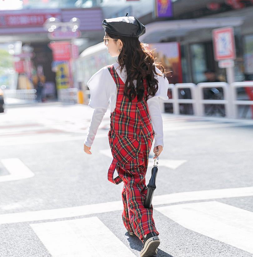 Meisje Plaid Jumpsuits Lente Herfst Losse Rode Overalls Kids Broek Tiener Overalls 4-16Y Ws1981