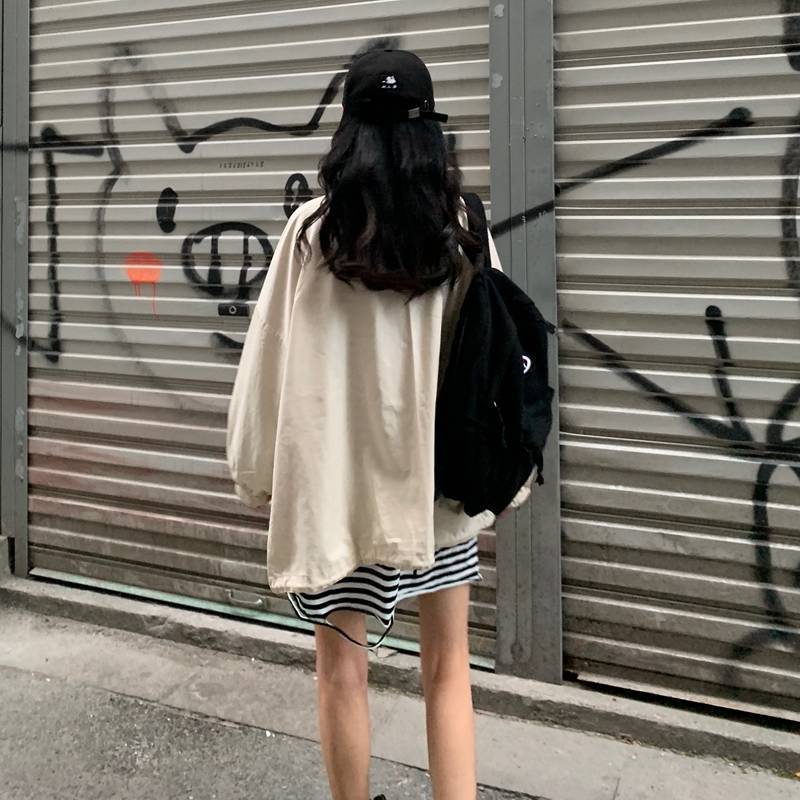 Women Basic Jackets Solid Drawstrings Oversize Thin Harajuku Ulzzang Plus Size 2XL Leisure Streetwear Chic Jacket Zipper Outwear