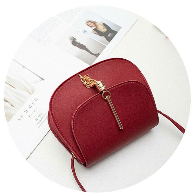femenina, bolsas de mensajero de hombro con cierre liso de piel sintética, Mini bolso de mano con flecos, borlas y concha, , nueva