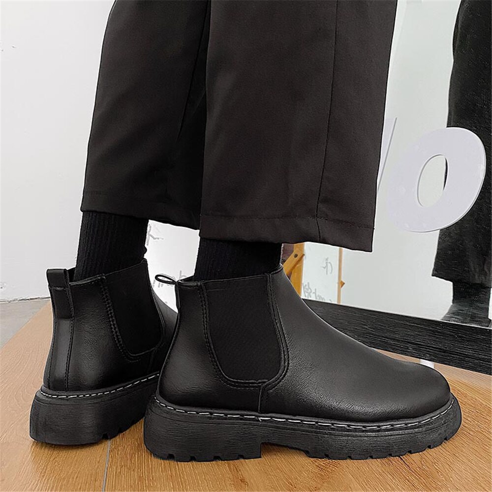 DEEZLA – bottes Chelsea en cuir à plateforme pour homme, de luxe, à la , pour moto, automne et hiver,