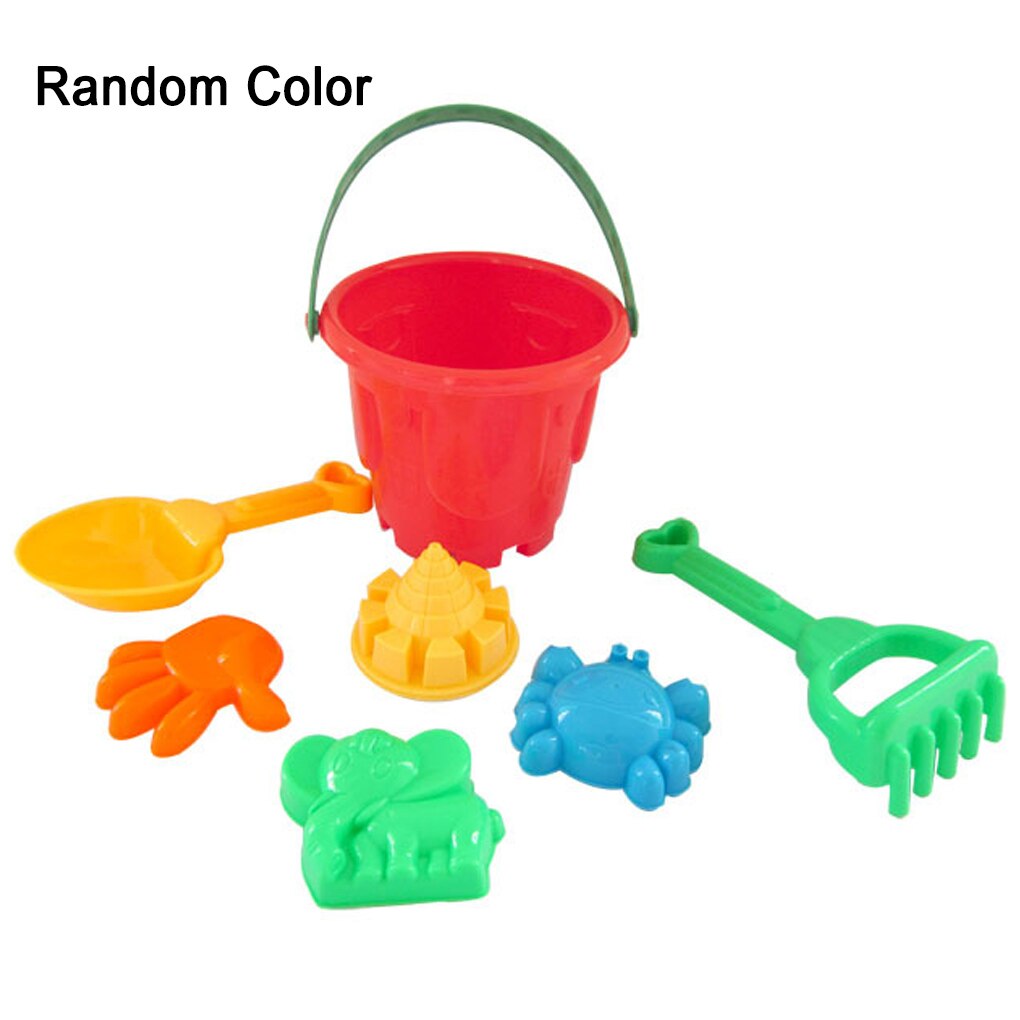 7Pcs Strand Speelgoed Zand Speelbal Plastic Emmer Spade Schop Hark Kids Kinderen Gereedschap Kleur Willekeurige