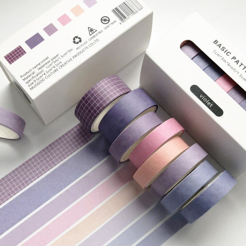 8Pcs/Set Pure Color Washi Tape Simple Stationery Washi Tape Set Lattice Masking Tape Material Escolar DIY Decoration Washi Tapes