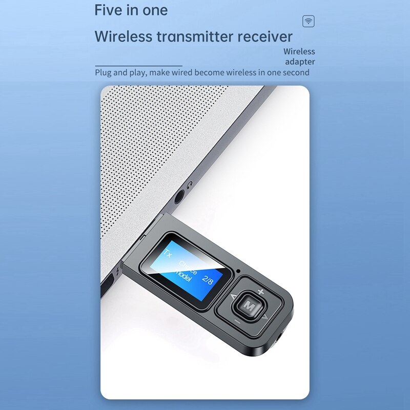 5.0 Bluetooth Adapter LED Screen Wireless Audio Bluetooth Transmitter Receiver for PC TV Car 3.5mm AUX Music Sender