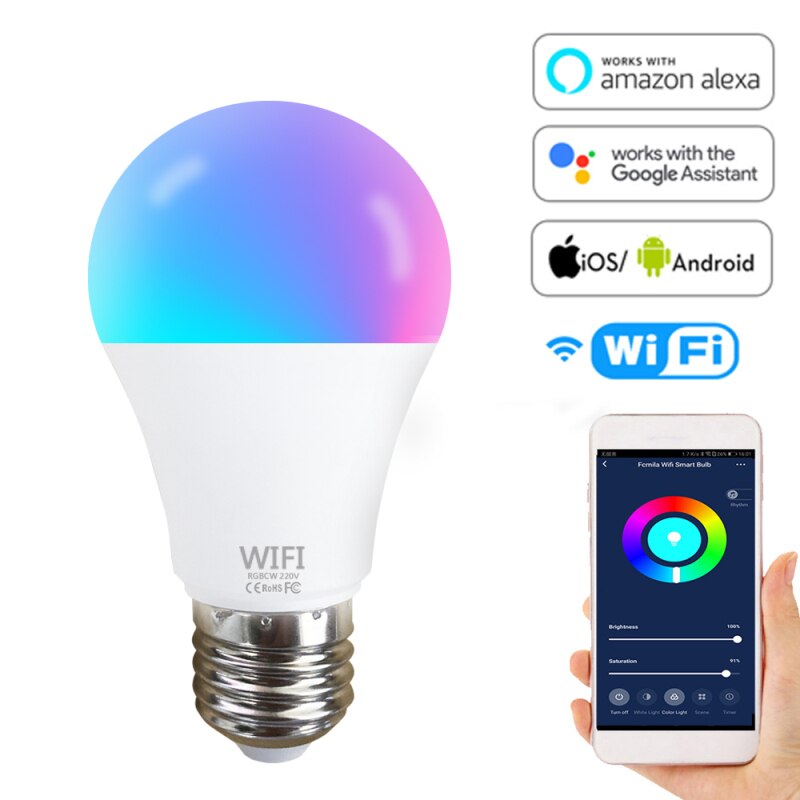 Dimmable WiFi Smart Light Bulb LED Lamp B22 E27 LED RGB Work With Alexa/Google Home Dimmable Timer Function Magic Bulb Lighting